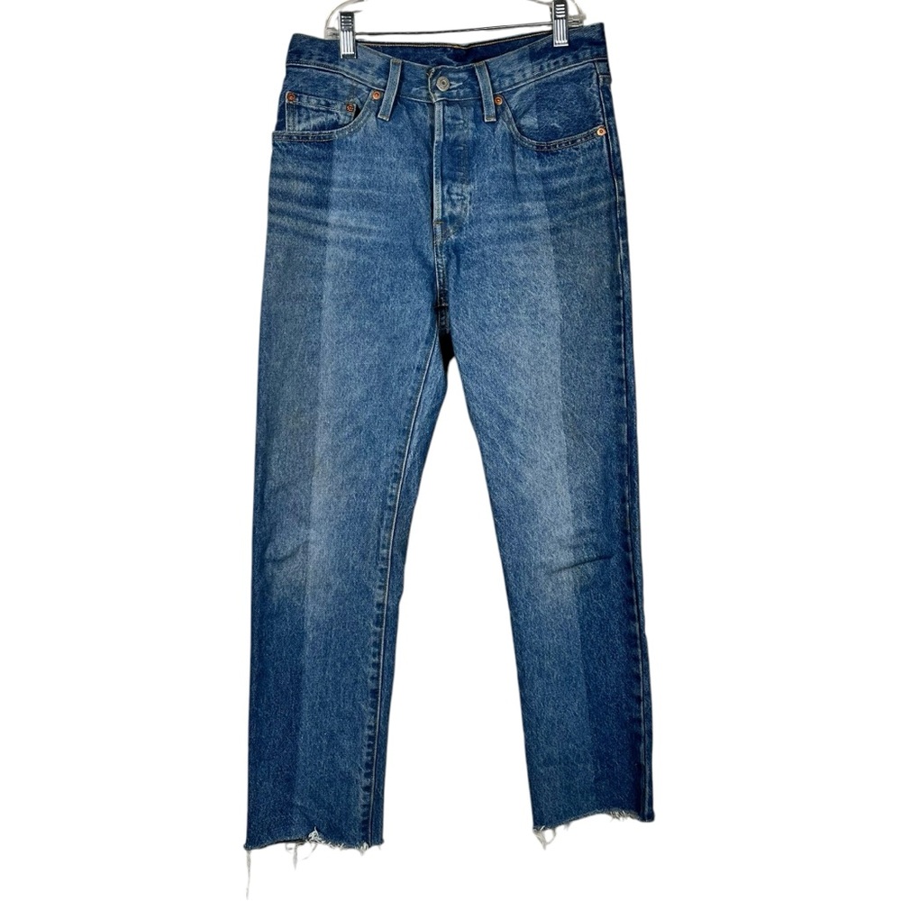 Levi's 501 Two-Tone Denim Straight Leg Button Fly Jeans 27x30 Raw Hem Rigid Jean